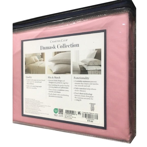 new Charter Club 550 Thread Count Cotton TWIN Sheet Set in CHERRY BLOSSOM PINK - Picture 3 of 6
